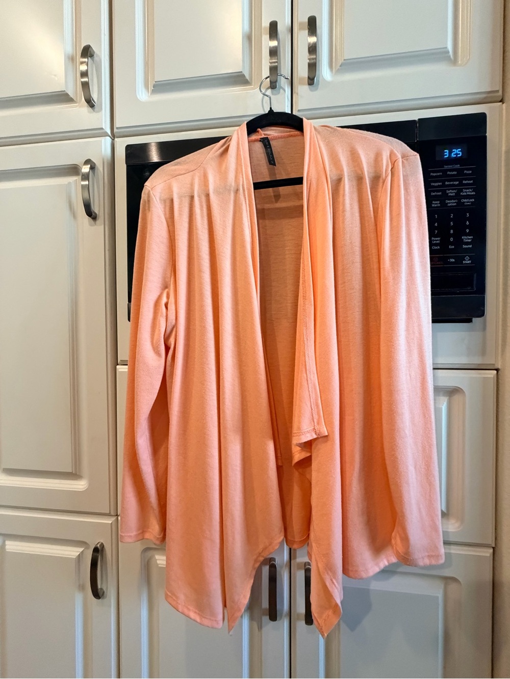 Open-Front Draped Cardigan in Peach orange